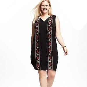 Old Navy Black Crepe Boho Floral Dress w Tassels